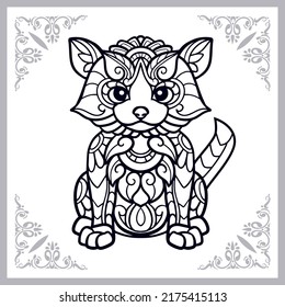 Cute cat cartoon zentangle arts. isolated on white background