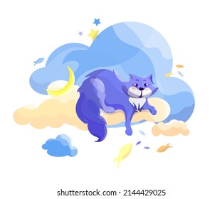 El gato lindo atrapa peces en la nube