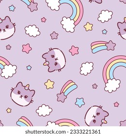 Cute Cat Caticorn or Kitten Unicorn vector seamless pattern. Kawaii Cat Unicorn. Isolated vector illustration for kids design prints, posters, t-shirts, stickers svg