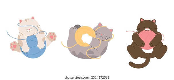 Cute cat. Cats playing with yarn.