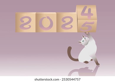 Cute Cat Celebrating Transition from 2024 to 2025 in Playful New Year Illustration. The image symbolizes new beginnings and the excitement of welcoming a new year