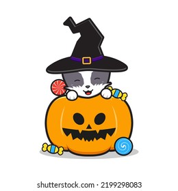 Cute cat celebration halloween doodle cartoon clip art icon illustration design flat cartoon style