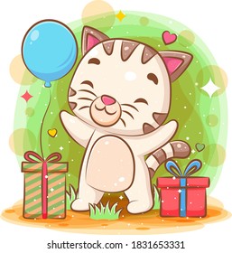 Cute cat celebration happy birthday of illustration
