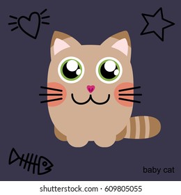 Cute cat character. Cartoon style, Vector Illustration. Sticker, card, isolated design element for kids books and clothes