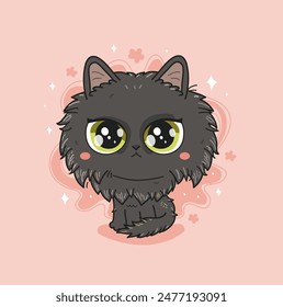 Cute cat character. Cartoon vector illustration in kawaii style