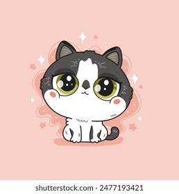 Cute cat character. Cartoon vector illustration in kawaii style