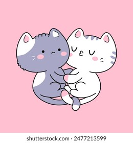 Cute cat character. Cartoon vector illustration in kawaii style