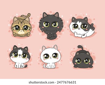 Lindo personaje de gato. Ilustración vectorial de dibujos animados en estilo kawaii