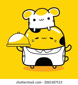 cute cat character chef profession