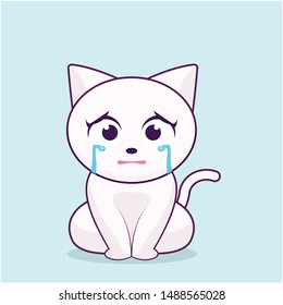 Cute cat character with a crying expression vector illustration