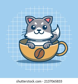 Cute cat character in a cup of coffee vector illustration