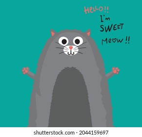 cute cat character drawing for children's and baby t-shirts