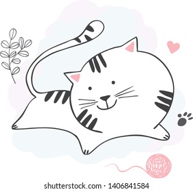 Cute Cat Character Drawing in Love Emotion Background