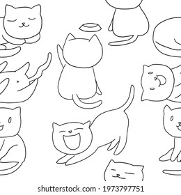 Cute cat character, Good mood cat
, Seamless background, Cartoon Pattern Design
