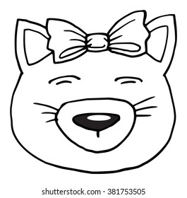 Cute cat character, hand drawn, black and white, isolated, vector illustration