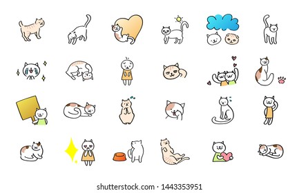 Cute Cat Character Illustration Set