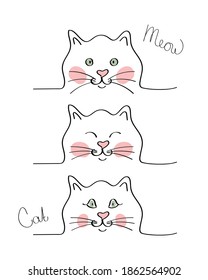 Cute cat character isolated on white background. Contour cat in the style of doodle. Vector hand drawn illustration. Pet