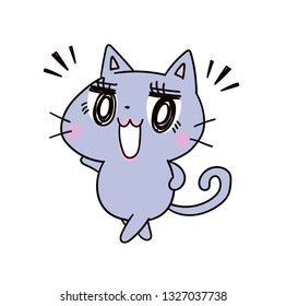 A cute cat character is laughing.