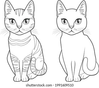 Cute cat character line art for coloring book black and white drawing illustration