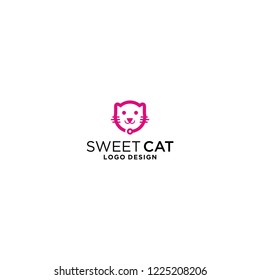 cute cat character logo digital technology vector icon