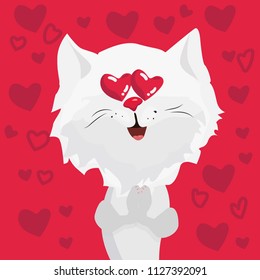 Cute Cat character in love with hearts in eyes. art illustration in cartoon