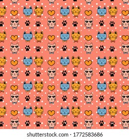 Cute cat character pattern vector