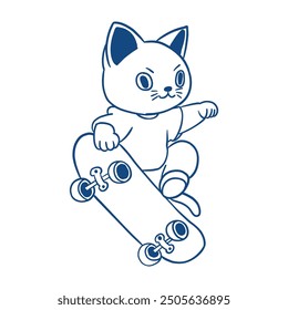 cute cat character is playing skateboard