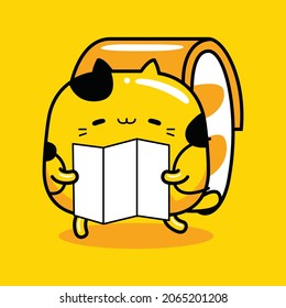 cute cat character searching maps location