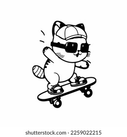 Cute Cat Character Skateboarding Vector