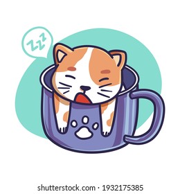 Cute Cat Character Sleep In A Mug Illustration