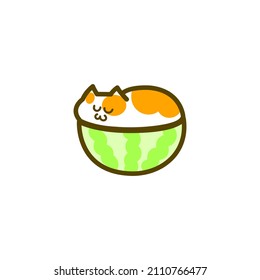 cute cat character sleeping on watermelon