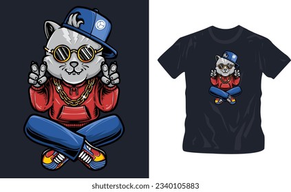 cute cat character vector illustration shirt design editable template