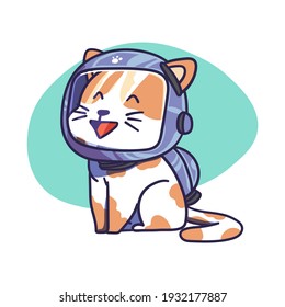 Cute Cat Character Wear Space Astronaut Helmet Illustration