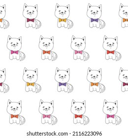 Cute cat characters on white background seamless pattern. Vector illustration for background, baby room wallpaper, wrapping paper and fabric.