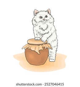 Personajes lindos del gato que juegan felizmente