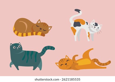 Cute Cat Characters Vector Set - Pack of Four