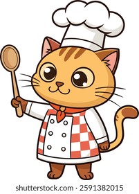 Cute Cat Chef Cartoon Character Illustrations Isolated on a White Background