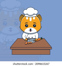Cute cat chef cutting carrot