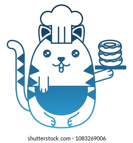 cute cat chef with delicious donuts kawaii character