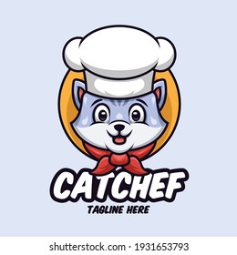 Cute Cat Chef Fun Cartoon Logo