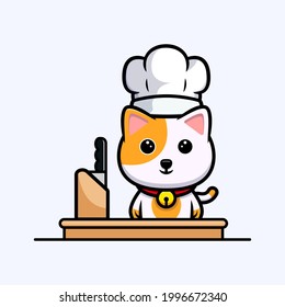 Cute cat chef ready to cooking cartoon mascot