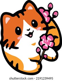 cute cat with cherry flower cartoon doodle vector illustrator