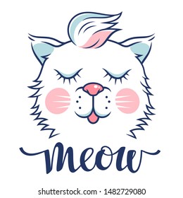 Cute cat for childish t-shirt design. Cute kitten vector illustration