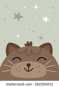 Cute cat. Children's poster in the Scandinavian style.Suitable for postcards, posters, printing on textiles, decorating a children's room.