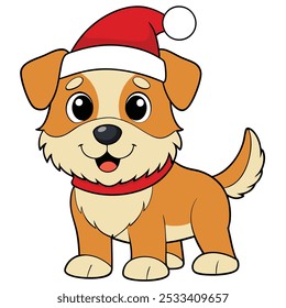 Cute Cat Christmas Cartoon Illustration - Festive Vector, Line Art, Silhouette, Clipart, Icon