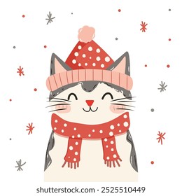 cute cat in Christmas clothes. Vector graphics.