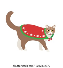 Cute cat in Christmas costume on white background