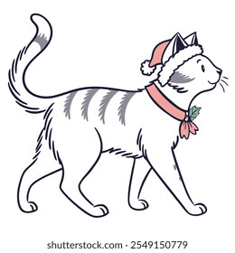 Cute Cat in Christmas Costume Vector Illustration - Festive Cat Art for Holiday Designs
