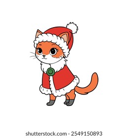 Cute Cat in Christmas Costume Vector Illustration - Festive Cat Art for Holiday Designs