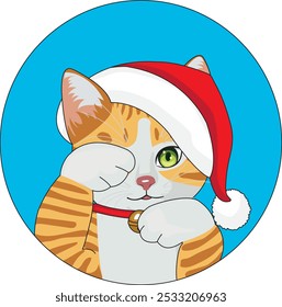 Cute cat with christmas hat kitten logo sticker vector